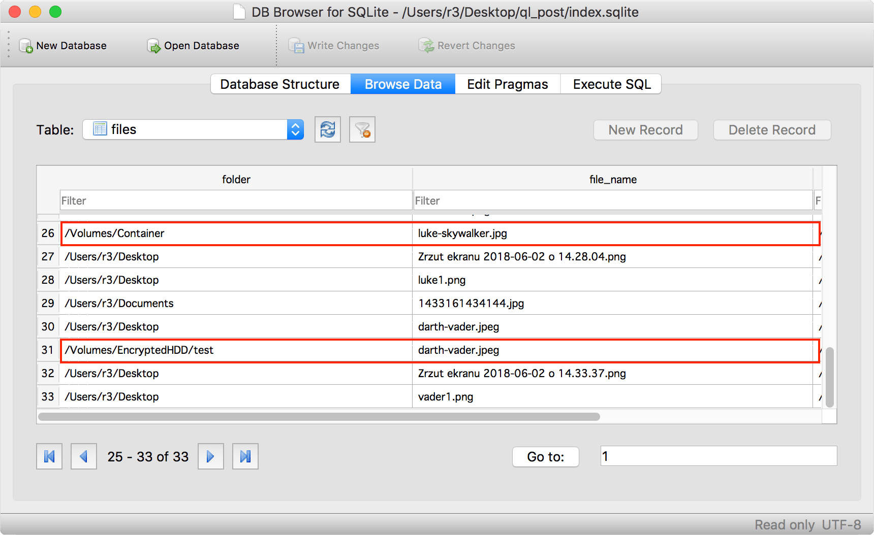اطلاعات ذخیره شده توسط Quick Look در یک دیتابیس موقت