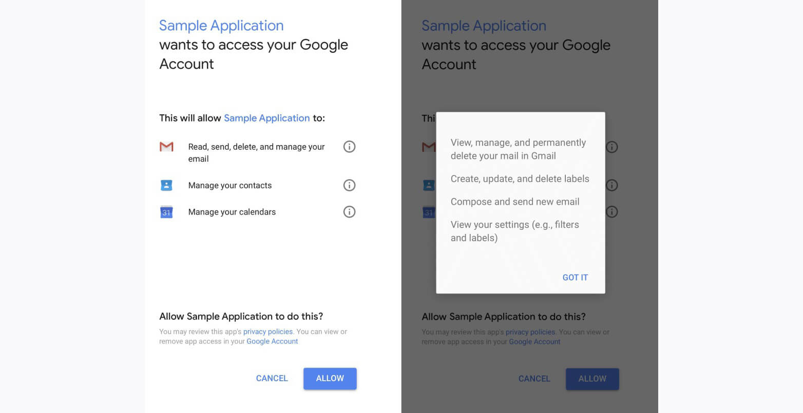 دسترسی برنامه‌ها به حساب کاربری گوگل