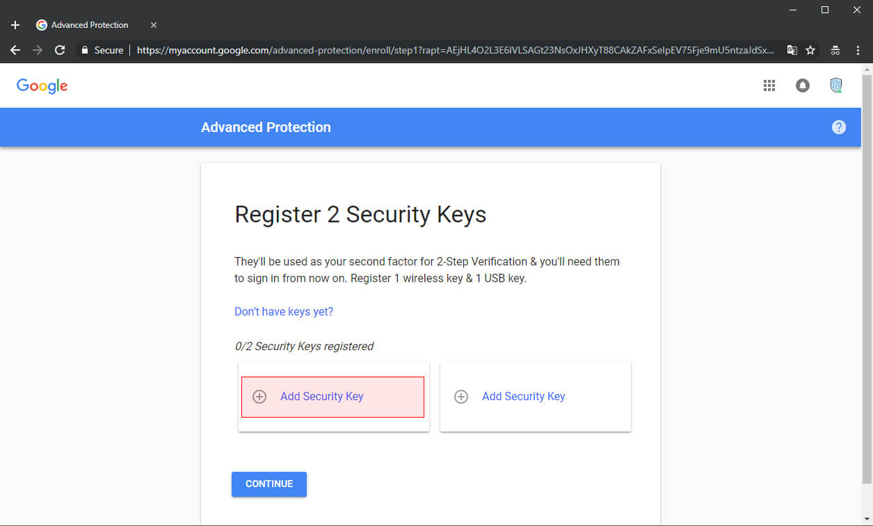 تنظیم و فعال‌سازی کلیدهای امنیتی فیزیکی
