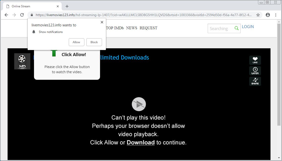 درخواست دسترسی برای ارسال نوتیفیکیشن توسط یک وب‌سایت جعلی