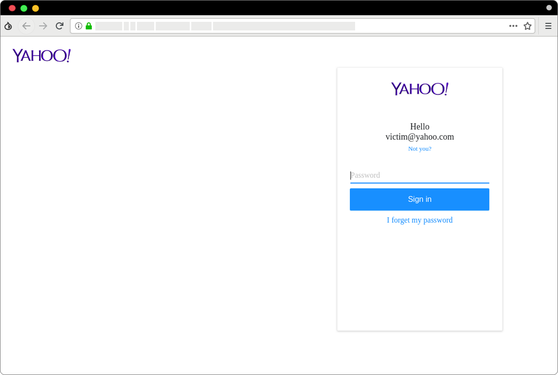 صفحه جعلی وارد کردن رمز عبور برای ورود به حساب ایمیل یاهو